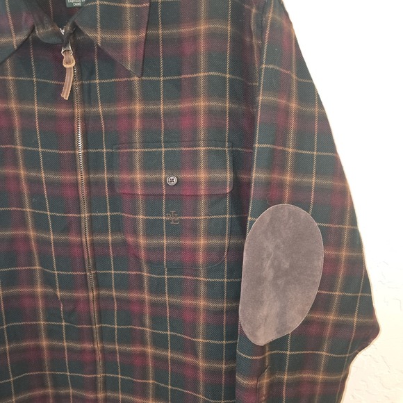 Lauren Ralph Lauren Plaid Shirt Jacket Wool VTG Leather Large Unisex Full Zip - Picture 2 of 7